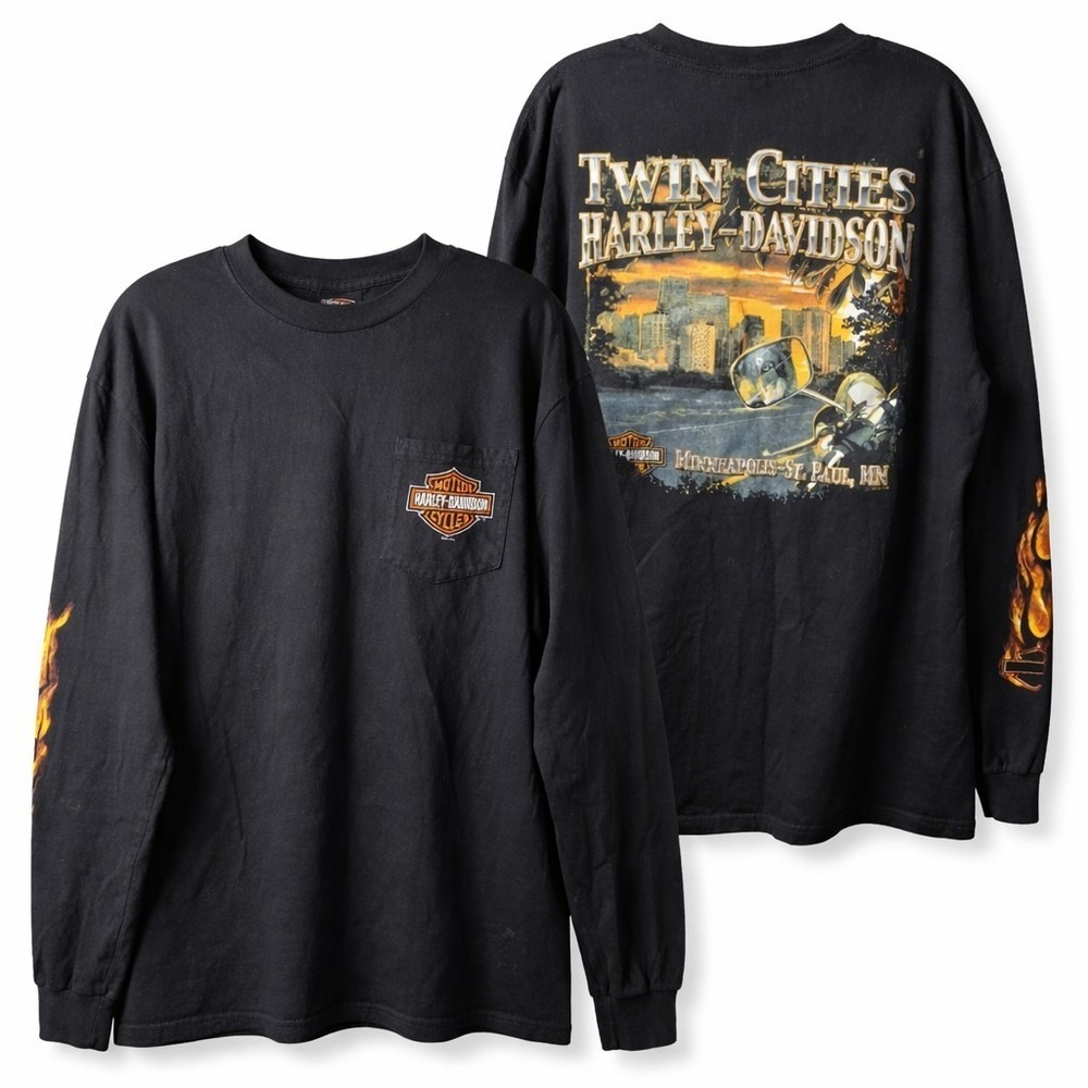 HARLEY-DAVIDSON Twin Cities Minneapolis St. Paul Long Sleeve Tshirt Sz XL Flames